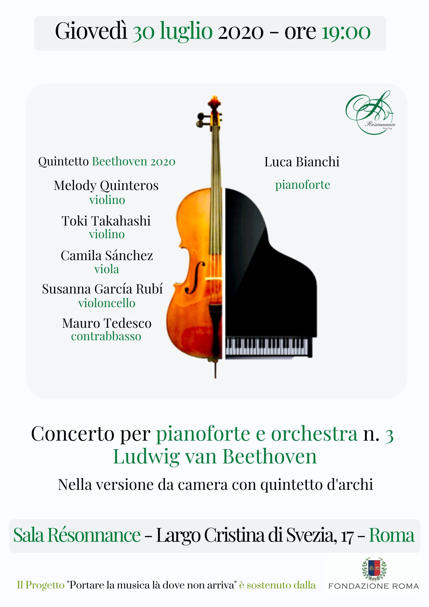 Concerto n°3 di Beethoven con Luca Bianchi ed il Quintetto Beethoven 2020