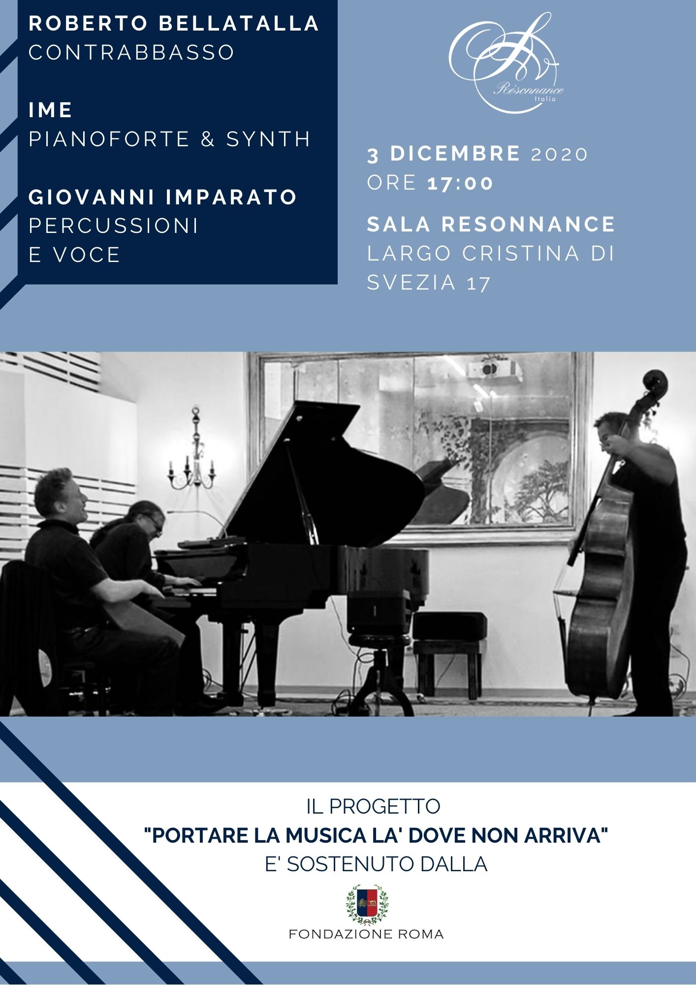 Concerto di Roberto Bellatalla (contrabbasso), IME (pianoforte & synth) e Giovanni Imparato (percussioni e voce)