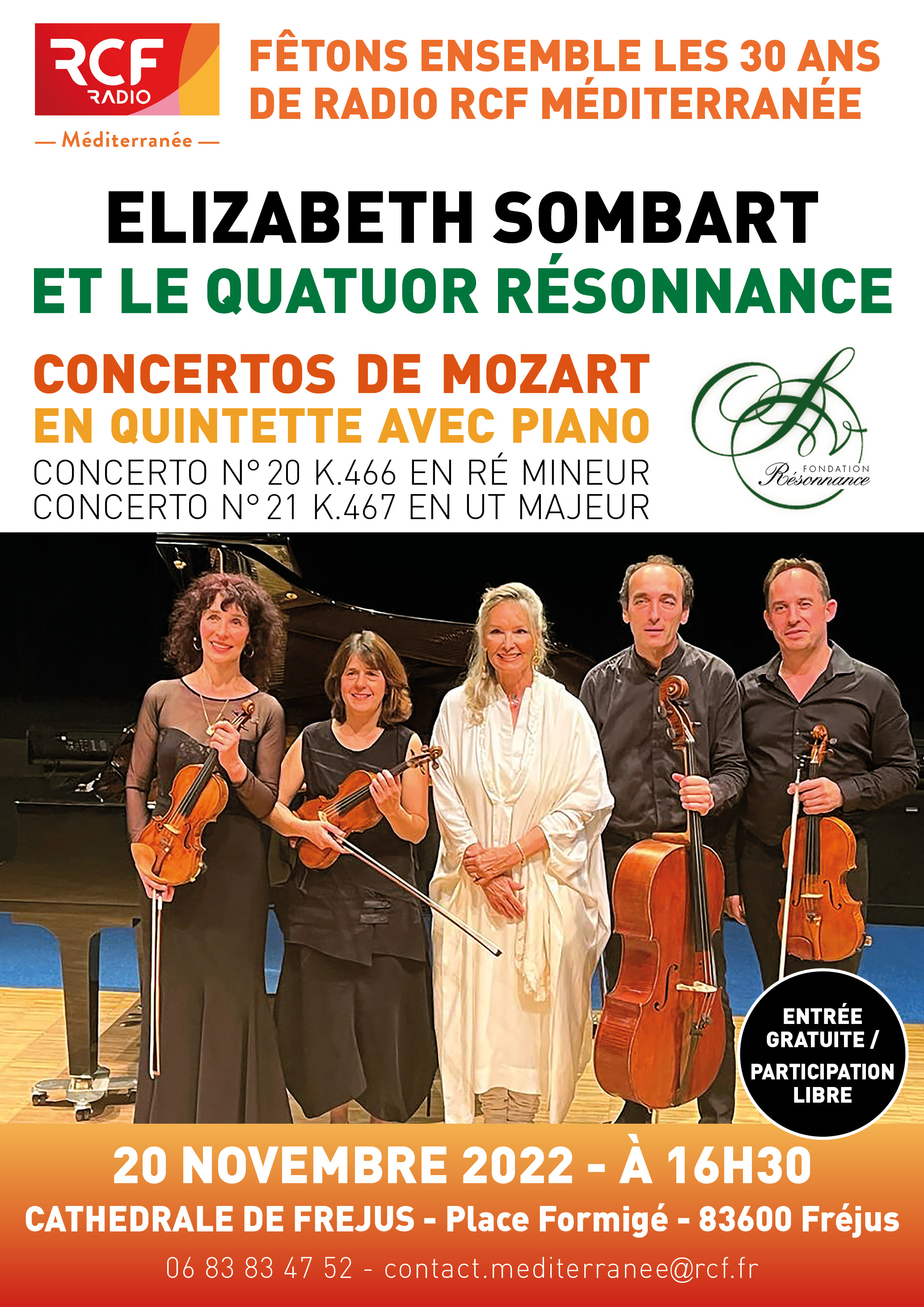 Concertos de Mozart avec Elizabeth Sombart et le Quatuor Résonnance pour les 30 ans de la radio RCF