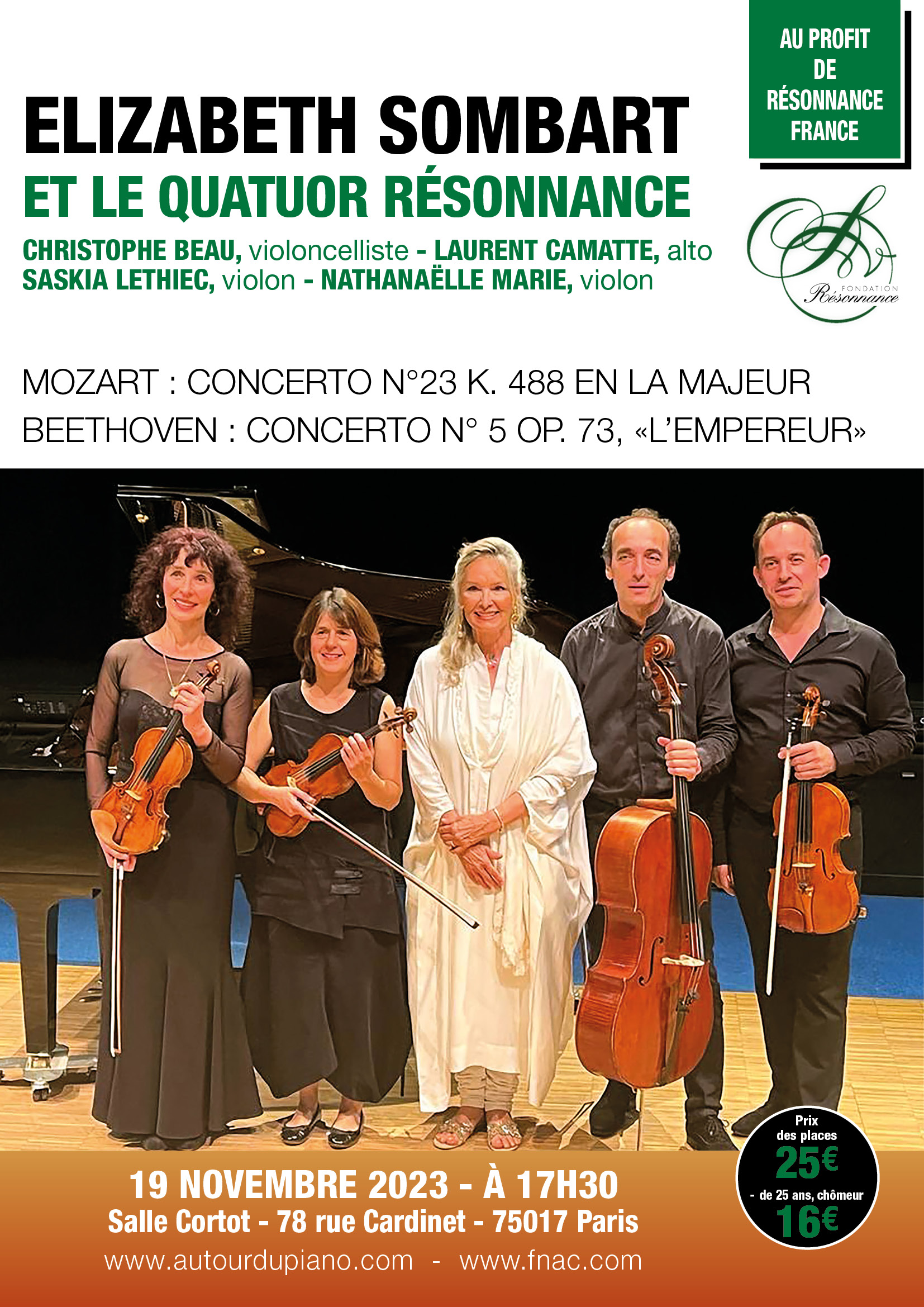 Concert avec Elizabeth Sombart et le quatuor Résonnance