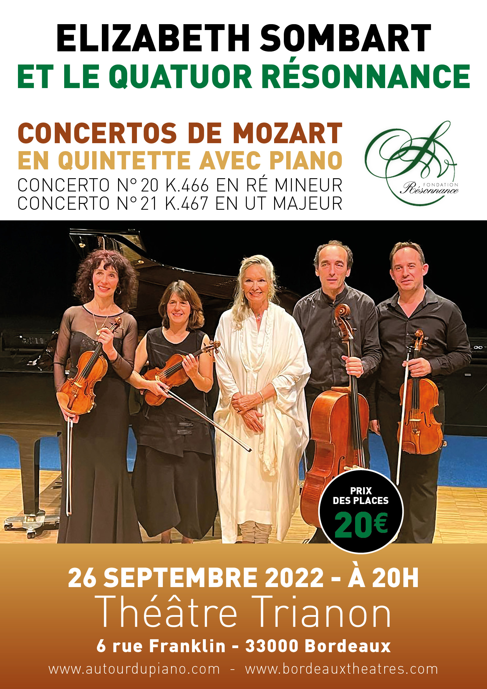 Concertos de Mozart avec Elizabeth Sombart et le Quatuor Résonnance