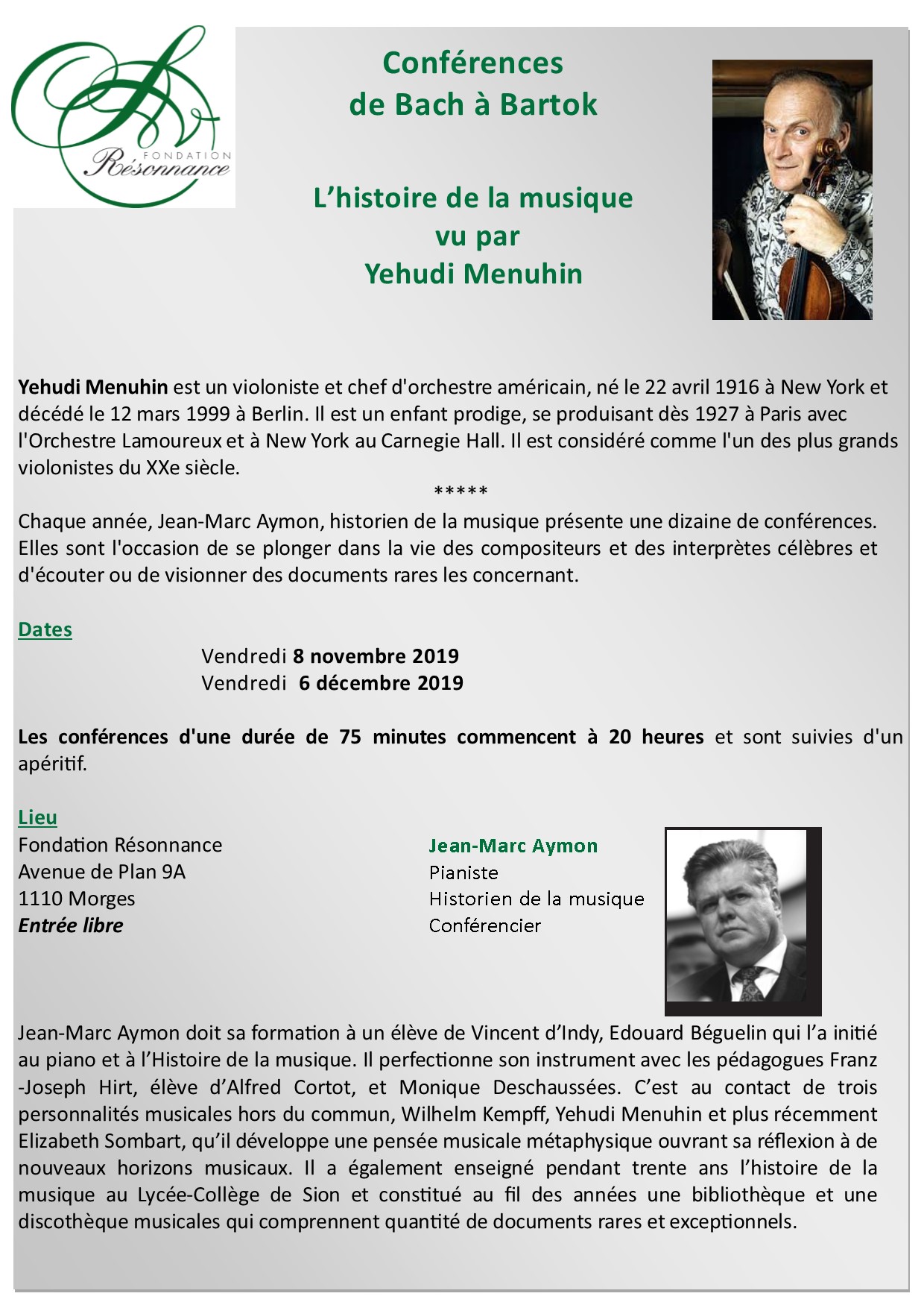 Soirée conférence - L'histoire de la musique vu par Yehudi Menuhin