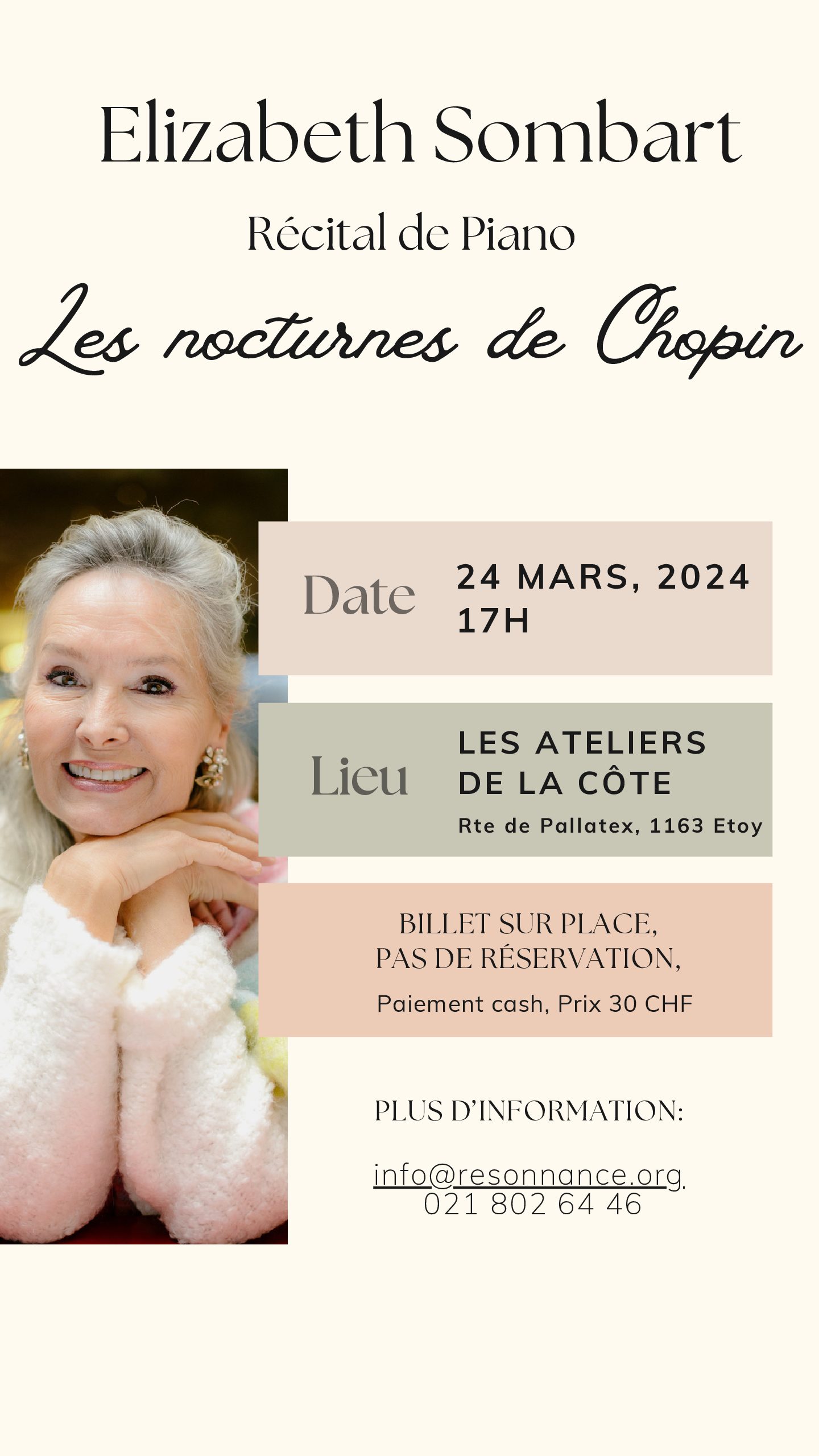 Les Ateliers de la Côte - Concert Nocturnes de Chopin interprétés par Elizabeth Sombart