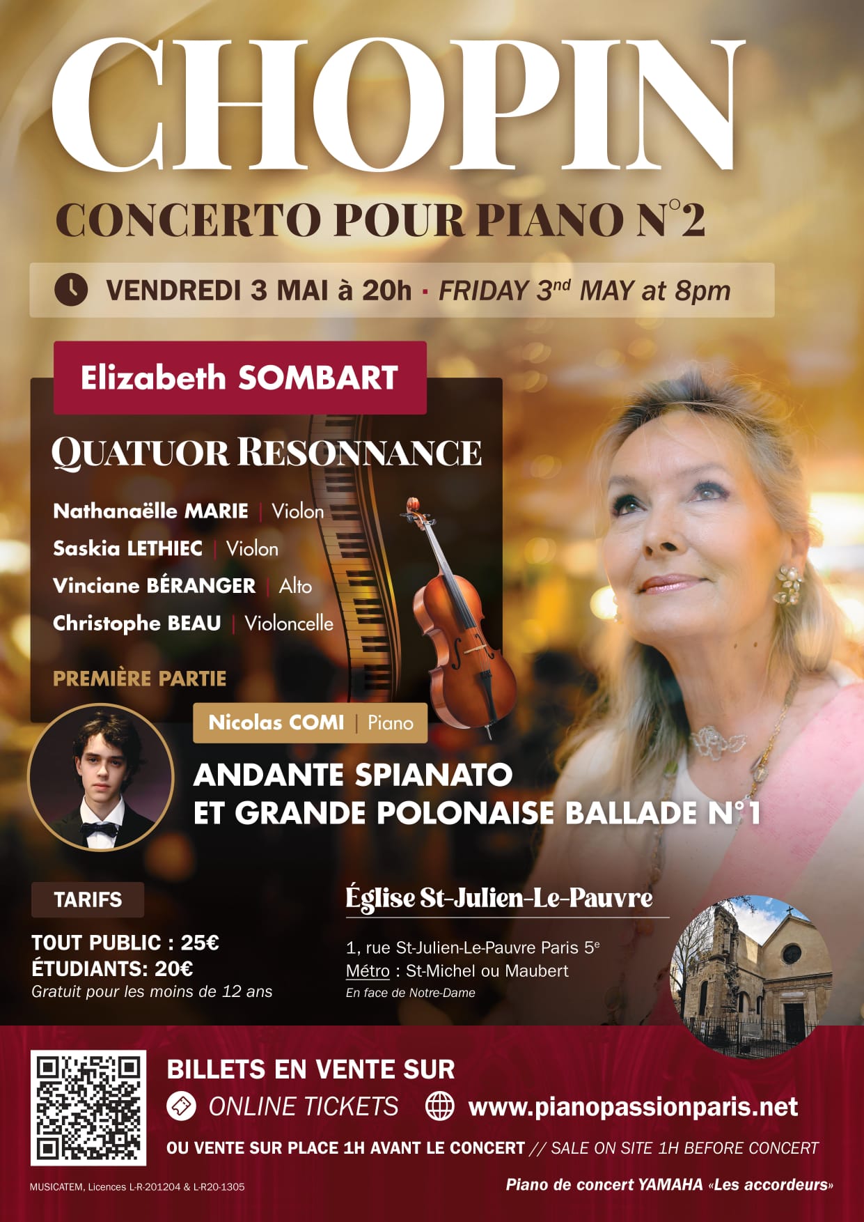 Concert avec Elizabeth Sombart avec quatour Résonnance