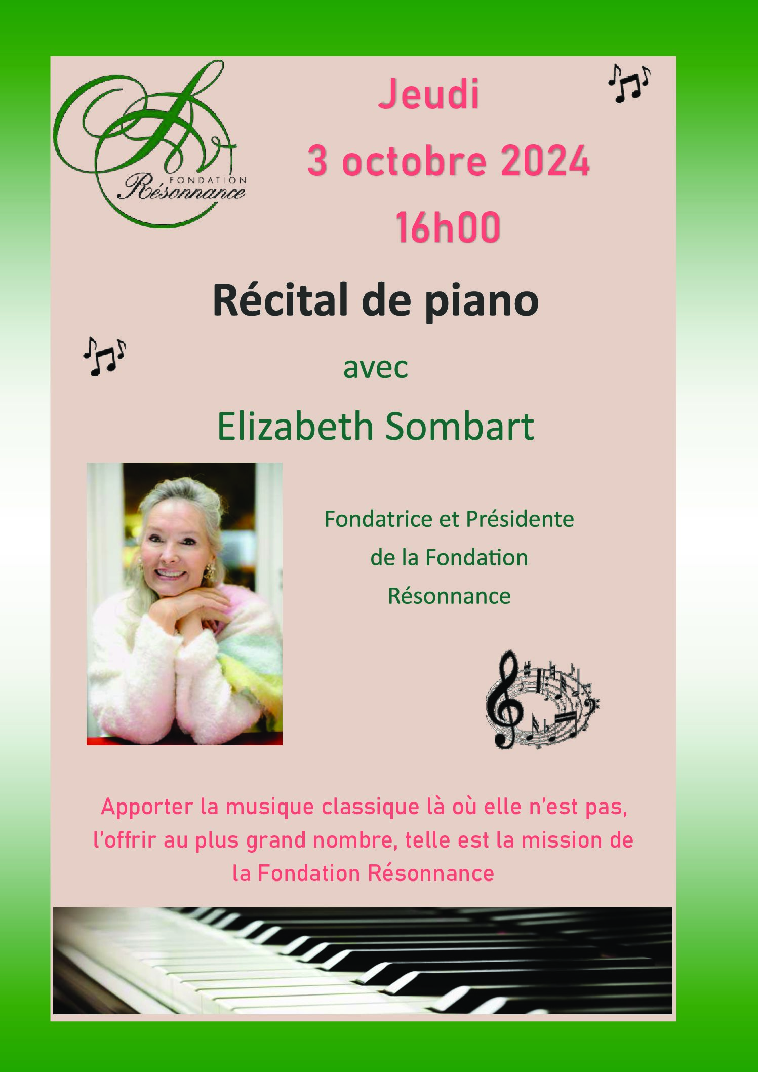 Concert de solidarité à la Fondation NetAge - Récital d'Elizabeth Sombart